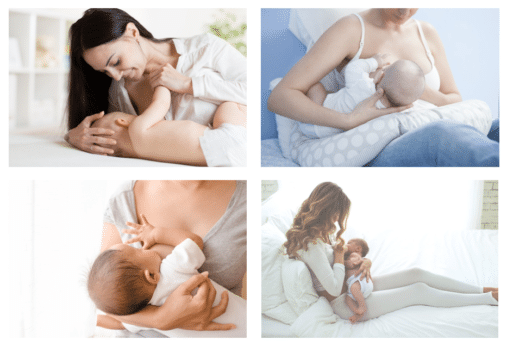 Kuvia erilaisista imetysasennoista